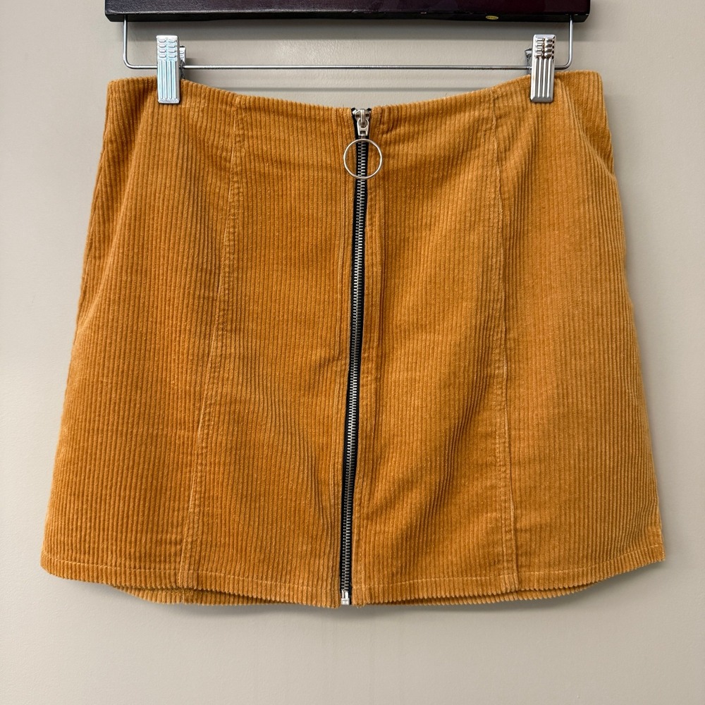 Chloe & Katie Women Corduroy O-Ring Zip Mini Skirt Cotton Large Mustard Tan Rush